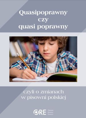 Chłopiec pisze ołówkiem - okładka publikacji o zmianach w pisowni polskiej.