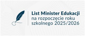 Gęsie pióro na banerze "List Minister Edukacji Barbary Nowackiej na rozpoczęcie roku szkolnego".