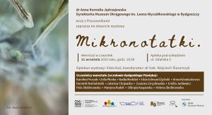 Po lewej stronie roślina w przybliżeniu mikroskopowym, po prawej informacje o wydarzeniu.