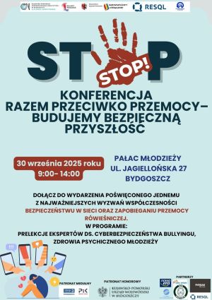 Plakat konferencji z logotypami organizatorów i patronów.