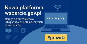 Ekran laptopa z adresem nowego portalu edukacyjno-informacyjnego wsparcie.gov.pl.