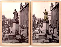 Dwa archiwalne zdjęcia, na których jest pomnik Mikołaja Kopernika w Toruniu.