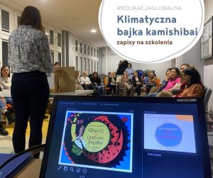 Plakat promujący szkolenie Klimatyczna bajka kamishibai