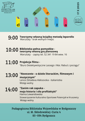 Plakat Nocy Bibliotek informujący o wydarzeniu.