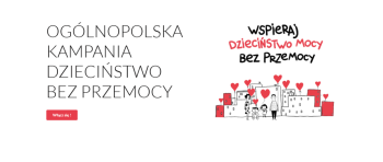Baner ogólnopolskiej kampanii "Dzieciństwo bez Przemocy" - rodzina i balony w kształcie serca.