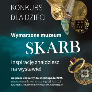 Grafika z informacjami o konkursie i złotymi eksponatami.