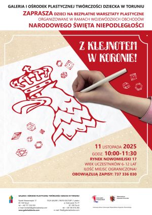 Plakat promujący wydarzenie, z podstawowymi informacjami, biało-czerwone barwy i motyw orła w koronie.