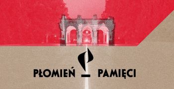 Grafika z motywem Grobu Nieznanego Żołnierza i stylizowanego znicza. Napis: Płomień pamięci.