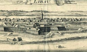 Mury miasta na starej rycinie.