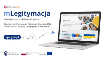 Otwarty laptop na banerze mLegitymacji.