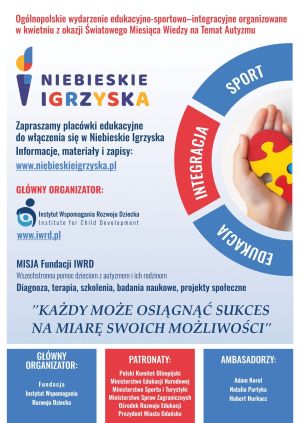 Puzzle na dłoni na plakacie informacyjnym "Niebieskich Igrzysk".