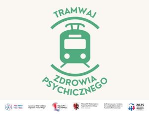 Grafika promująca wydarzenie z motywem zielonego tramwaju i logotypami organizatorów i patronów roku 2025.