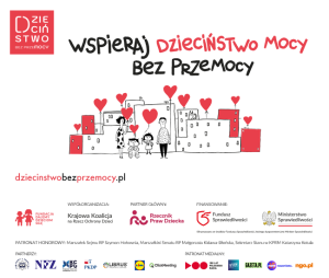 Narysowane bloki białe i czerwone z serduszkami oraz rodzina z dwójką dzieci.