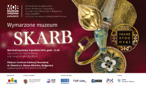 Złote akcesoria oraz informacje o wystawie.