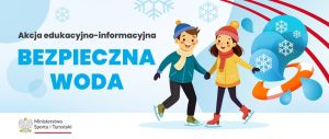 Para dzieci na łyżwach - plakat akcji informacyjno-edukacyjnej.