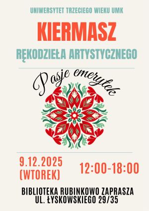 Plakat promujący wydarzenie z motywem bombki z wycinanki ludowej.