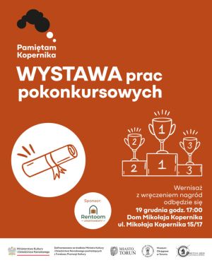 Plakat informujący o wernisażu wystawy prac pokonkursowych "Pamiętam Kopernika"