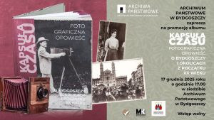 Okładka książki na plakacie promocji albumu "Kapsuła Czasu".