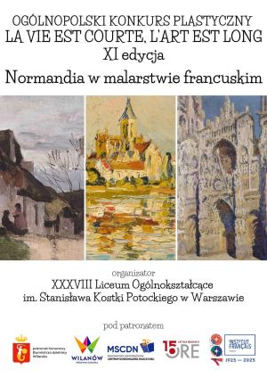 Plakat konkursowy z fragmentami obrazów impresjonistów oraz logotypami organizatorów.