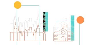 Zarysy budynków w dużym mieście.