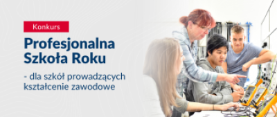 Grafika promująca konkurs z motywem uczniów i nauczycielki, która wskazuje ręką na urządzenia pomiarowe.