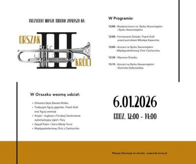 Plakat Prezydent zaprasza na Orszak III Króli, ze szczegółowym programem.