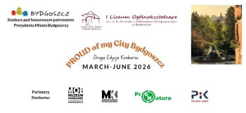 Plakat konkursu z fotografią fontanny "Potop" oraz logotypami organizatorów i patronów.