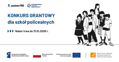 Grafika promująca konkurs z motywem młodzieży i logotypami organizatorów.