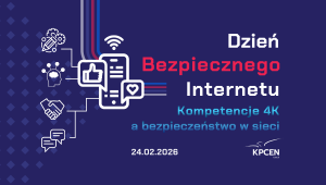 Baner Dnia Bezpiecznego Internetu z infografikami dot. internetu, komunikacji.