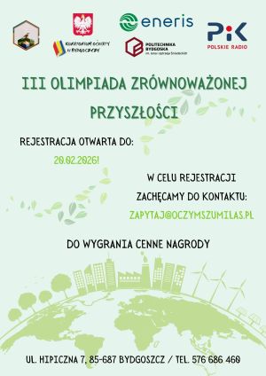Plakat III Olimpiady Zrównoważonej Przyszłości z motywem globu.