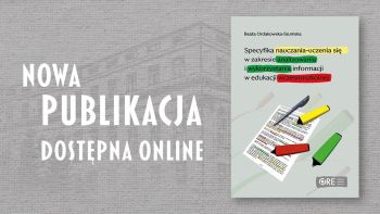 Baner "Nowa publikacja dostępna online" z okładką książki „Specyfika nauczania-uczenia się..."