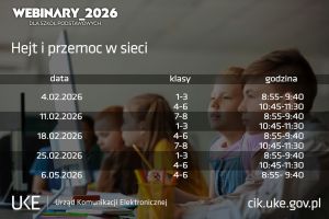 Harmonogram webinarów "Hejt i przemoc w sieci".