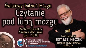 Plakat informacyjny konferencji z wizerunkiem gościa specjalnego - Tomasza Raczka.