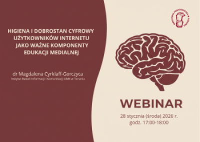 Grafika promująca wykład z podstawowymi danymi oraz motywem graficznym mózgu.