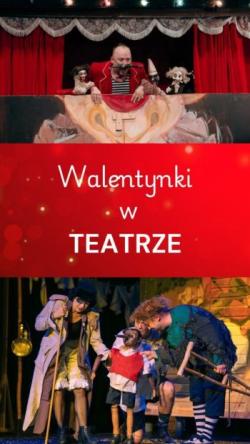 Plakat promujący wydarzenie ze zdjęciami z przedstawienia teatralnego.