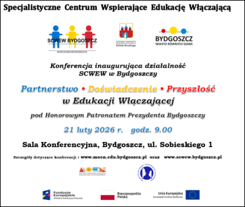 Plakat informacyjny konferencji inaugurującej działalność SCWEW w Bydgoszczy z logotypami.