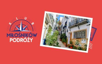 Logo Klubu Miłośników Podróży i pocztówka z podróży.