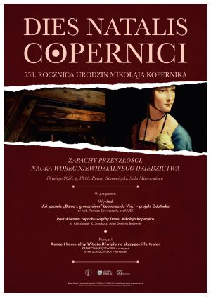 Fragment obrazu Dama z gronostajem oraz informacje o wydarzeniu.