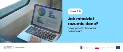 Laptop wyświetla wykresy. Napis: Jak młodzież rozumie dane? Nowy raport z badania pokolenia Z.