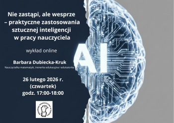 Plakat promujący wykład z motywem elektronicznego mózgu.