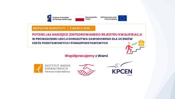 Plakat informacyjny warsztatów "Potencjał narzędzi Zintegrowanego Rejestru Kwalifikacji".