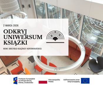 Grafika Odkryj Uniwersum Książki: nowoczesne przeszklone wnętrze z kolorowymi krzesłami i kanapami.