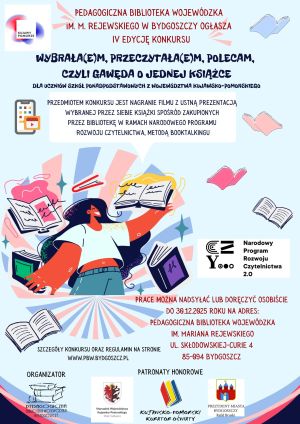 Barwny plakat informujący o konkursie literackim.