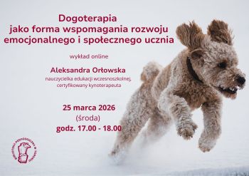 Plakat z podstawowymi informacjami o wydarzeniu, tło z motywem biegnącego radosnego psa.