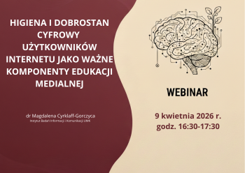 Plakat promujący wykład z motywem mózgu z podzespołami elektronicznymi.
