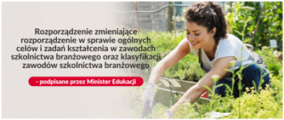 Grafika promująca nowe rozporządzenie z motywem uśmiechniętej młodej kobiety pracującej w ogrodzie.