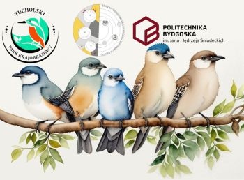 Grafika z ptakami siedzącymi na gałęzi oraz logotypami organizatorów i patronatu.