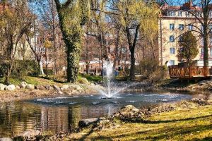 Fontanna w parku miejskim.