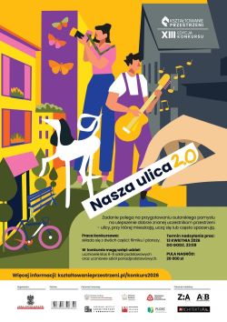 Plakat informacyjny konkursu „Kształtowanie Przestrzeni” z logotypami organizatorów.