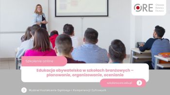 Słuchacze i kobieta prowadząca zajęcia przy ekranie - baner szkolenia.